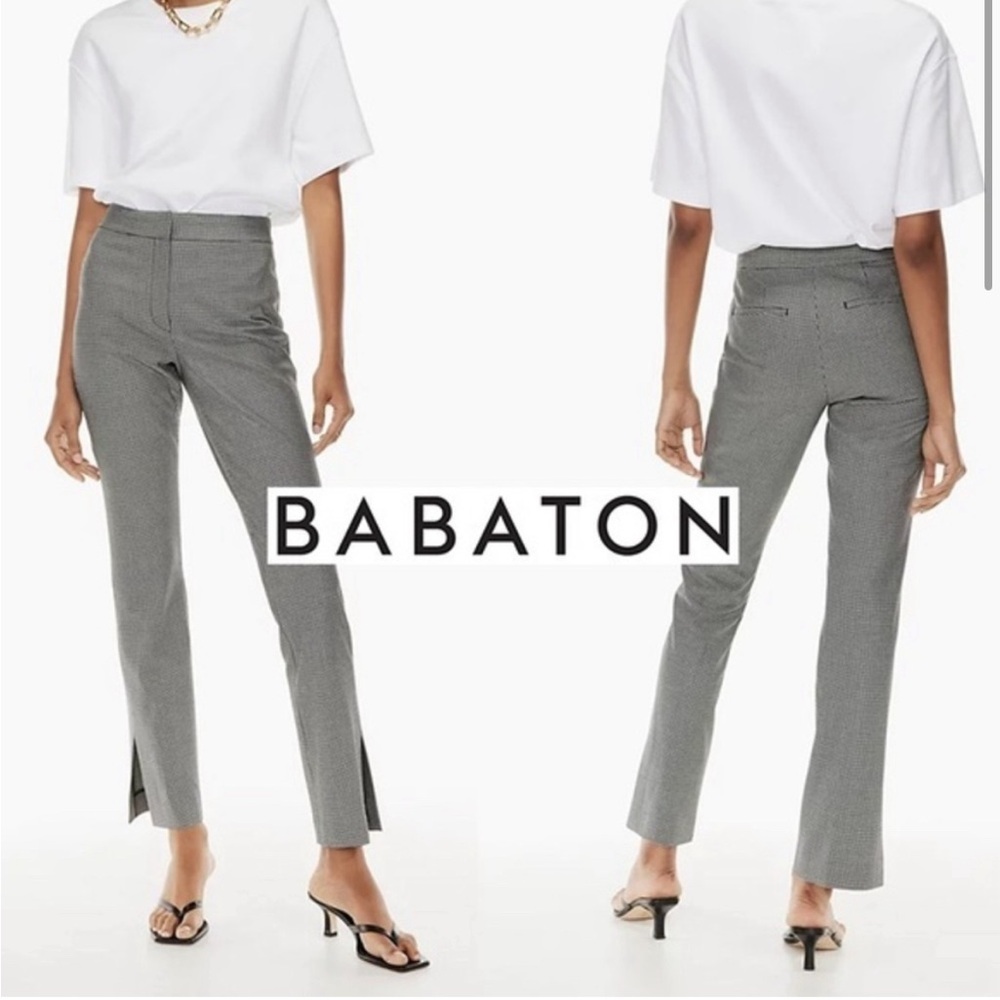Aritzia Babaton Atelier Numero Pants Herringbone Size 6 Slim Fit Ankle Slit Gray